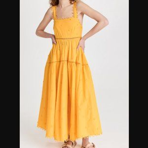 FARM RIO Yellow 3D Flowers Midi Dress